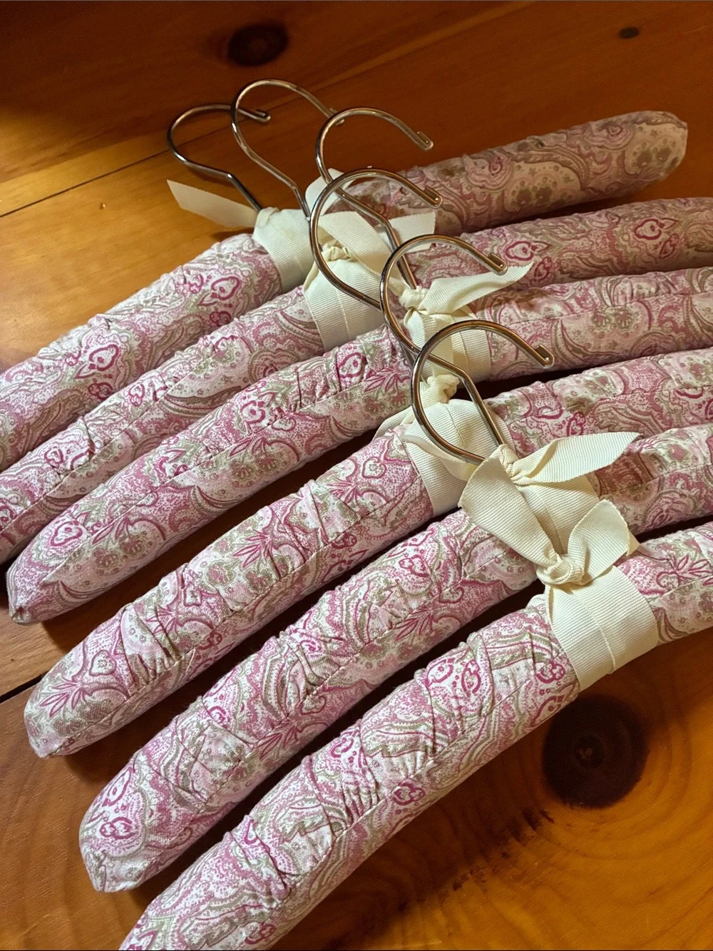 Pink Paisley Padded Fabric Hangers with Bow -